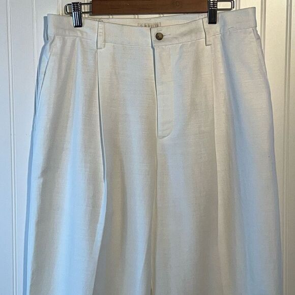 Elisabeth by Liz Claiborne Pleat Front Pants Women’s 16 White Linen/Cotton Blend - Picture 2 of 9